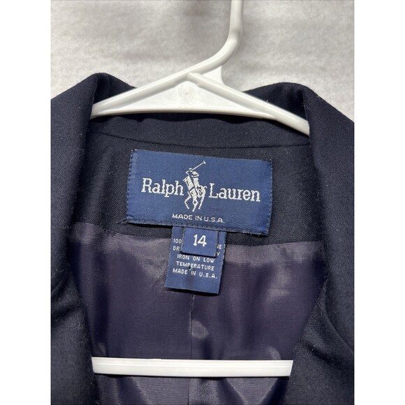 Vintage Ralph Lauren Women Navy Gold Button Dbl Breasted Blazer Sz 14 USA Made - Picture 2 of 8